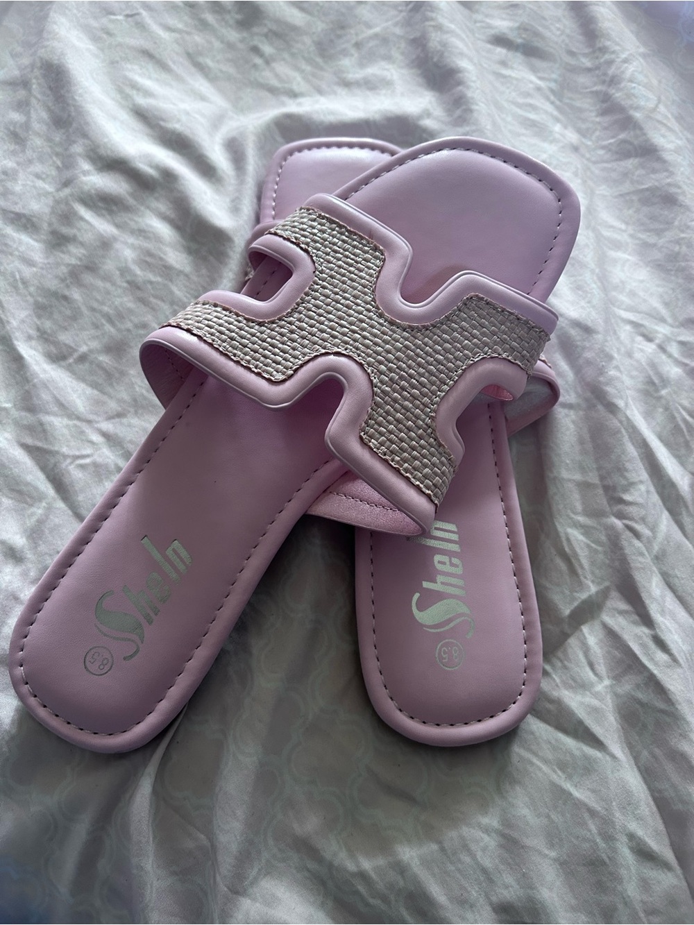 SHEIN Lavender Slide Sandals with Woven Accent